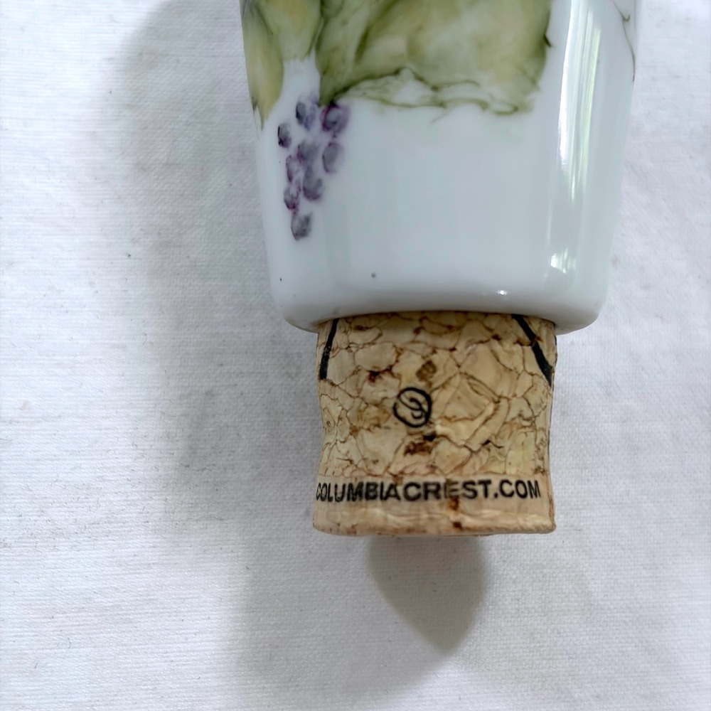 Hand Painted Porcelain Wine Coaster with Matching Grape Vine Cork Stopper Rare - Picture 11 of 13